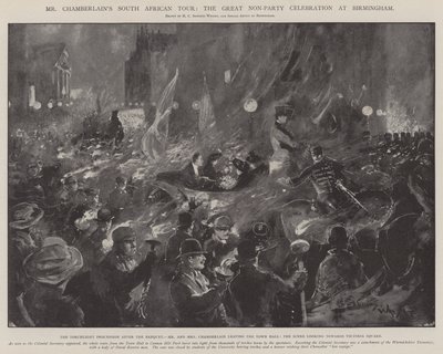 Południowoafrykańska wycieczka pana Chamberlaina, wielkie święto pozapartyjne w Birmingham autorstwa Henry Charles Seppings Wright